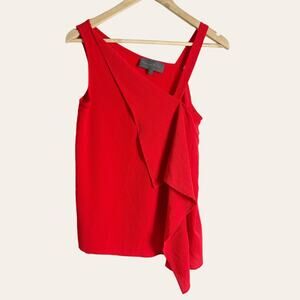 Anthropologie Sunday in Brooklyn Red Asymmetric Ruffled Sleeveless Top Size XS